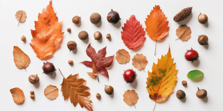 Autumn flat lay background on whiteの素材