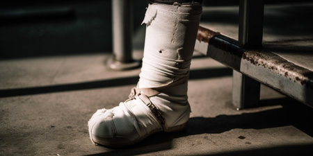 Female patient with broken legの素材