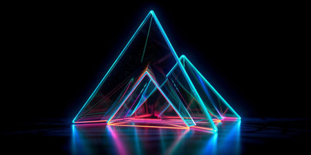 Cool geometric triangular figure in a neon laser lightの素材