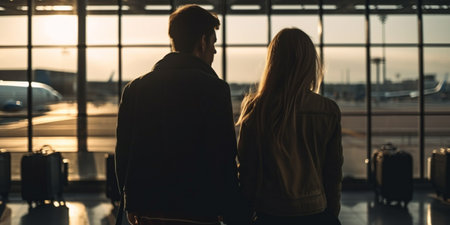 Couple in airport. back viewの素材