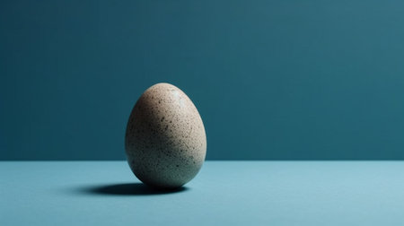 Stone put on Egg on blue background. minimal creative idea conceptの素材