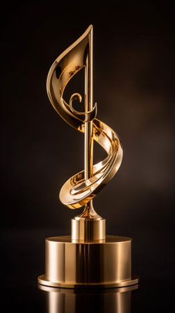Gold musical note trophy isolated. Music award conceptの素材