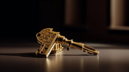 Gold key success concept. Housing sign with golden keyの素材