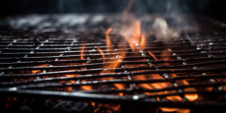 Grill background. barbecue fire grill close-up.の素材