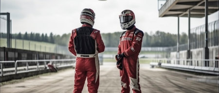 Karting pilots on the racetrackの素材