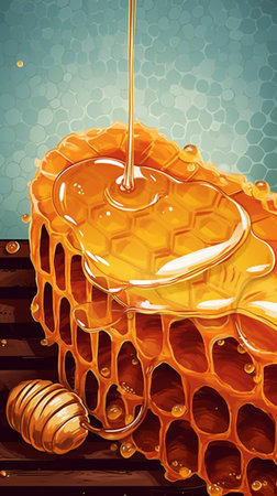 Honeycomb with honey vector art posterの素材