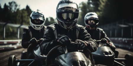 Karting pilots on the racetrackの素材