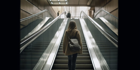 woman on escalators front viewの素材
