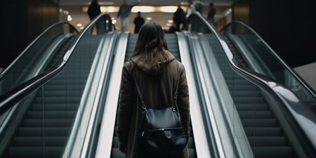 woman on escalators front viewの素材