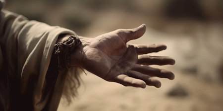 Jesus hand rescue and reaching humans oneの素材