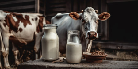 Milk and cow's. outdoor,の素材