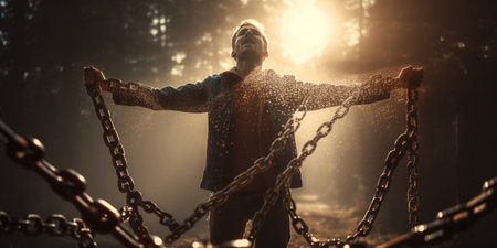 Man breaks the chains and gains freedom.の素材