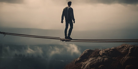 Man walking on tightropeの素材