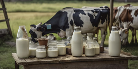 Milk and cow's. outdoor,の素材