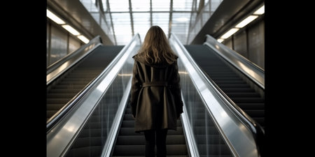woman on escalators front viewの素材