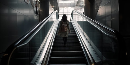 woman on escalators front viewの素材