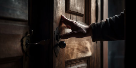 The man's hand opening the doorの素材