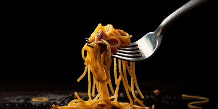 Spaghetti pasta on forkの素材