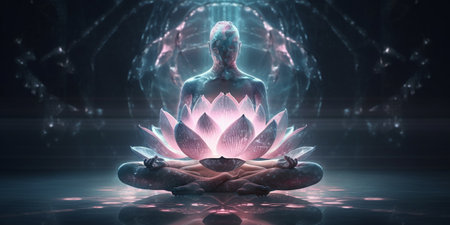 a transparent body sitting in lotus posistion, meditatingの素材