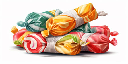 Wrapped sweet candies sticker on white backgroundの素材