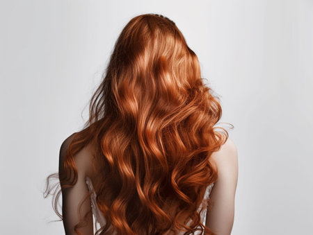 Woman with long and shiny hair on isolated background. back view.の素材