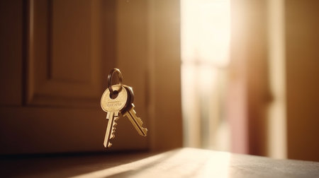 Key in the keyhole. The concept of real estate, keys to the house.の素材