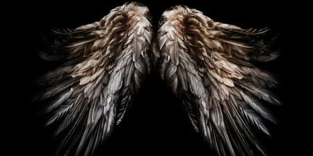 angel wings on isolated black backgroundの素材