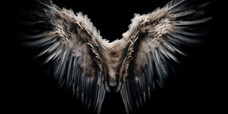 angel wings on isolated black backgroundの素材