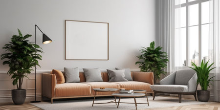Frame mockup in living room interiorの素材