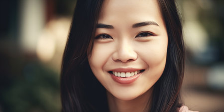 asian woman White teethの素材