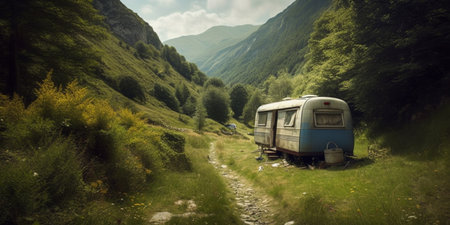 Caravan in campsiteの素材