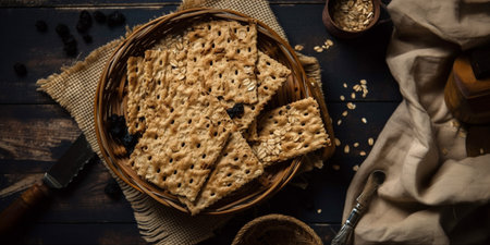 Traditional matzah bread a food eaten during passoverの素材