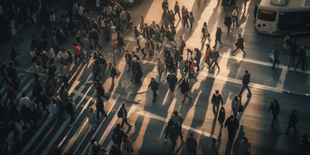 top view crowd of people walking on the roadの素材