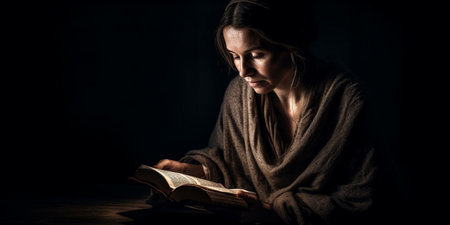woman reading the book in the darknessの素材