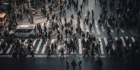 top view crowd of people walking on the roadの素材