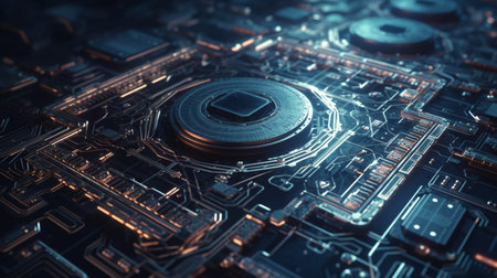 2d illustration Abstract futuristic electronic circuit technology backgroundの素材