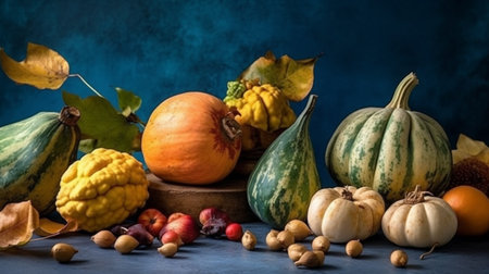 A Thanksgiving autumn harvest background of pumpkinsの素材