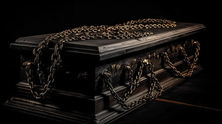 A coffin standing locked with chainsの素材