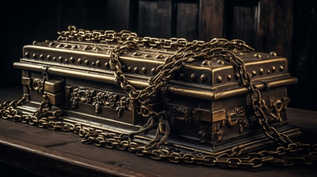 A coffin standing locked with chainsの素材