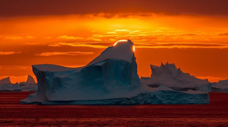Antarctica iceberg sunset backgroundの素材