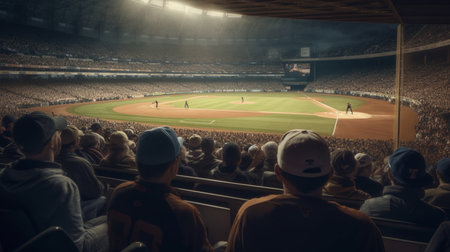 Baseball fans and crowd cheering in stadium and watching the game in ballparkの素材