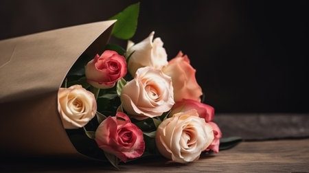 Bouquet of roses with white envelopeの素材