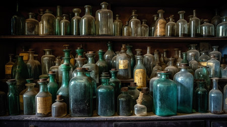 Bottles on the shelf in old pharmacyの素材