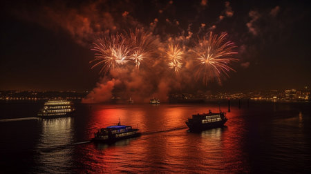 Fireworks over Bosphorus during Turkish Republic day celebrationsの素材