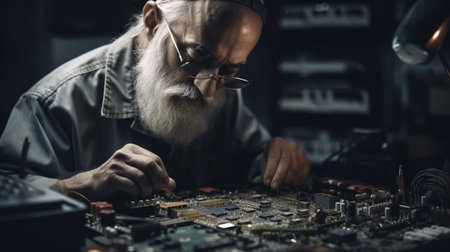 Electronic technician working. Front viewの素材