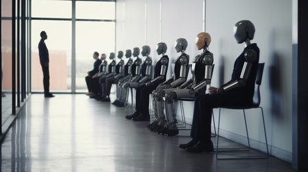 Business people and humanoid robot waiting for a job interviewの素材