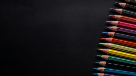 colored pencils  on Dark chalk board with copy spaceの素材