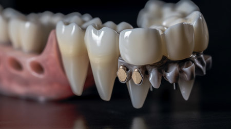 Concept for dental prosthesis. demonstrating the placement of a dental implant on a close up model of teeth's anatomyの素材