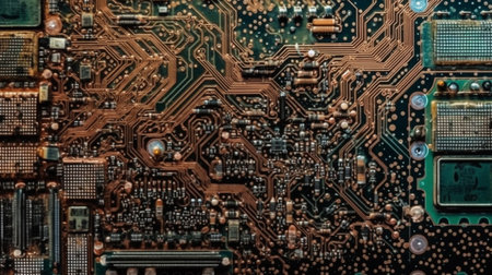 Electronic circuit board close up. top viewの素材