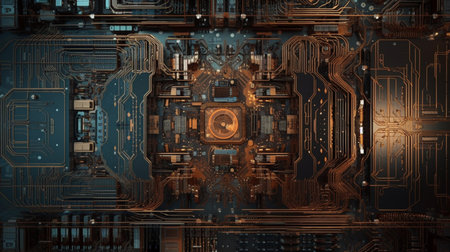 2d illustration Abstract futuristic electronic circuit technology backgroundの素材